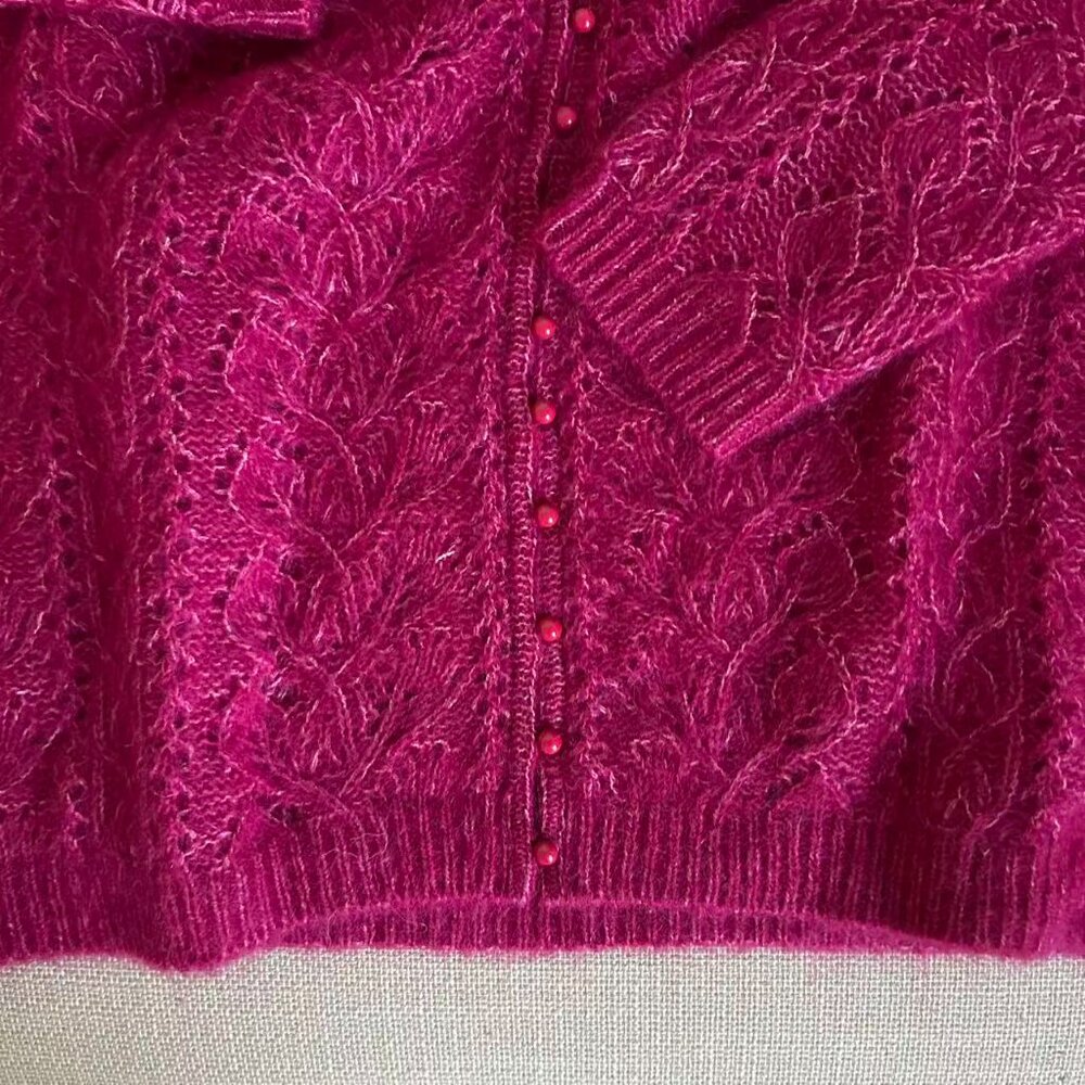 BEST Sezane Lison Cardigan S/M Pink Framboise French Knit Causal Wool - Picture 4 of 8